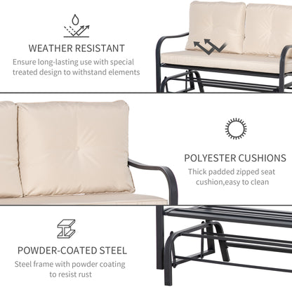 Yorota Metal And Fabric Cream 2 Outdoor Glider Bench With Cushions And Armrests