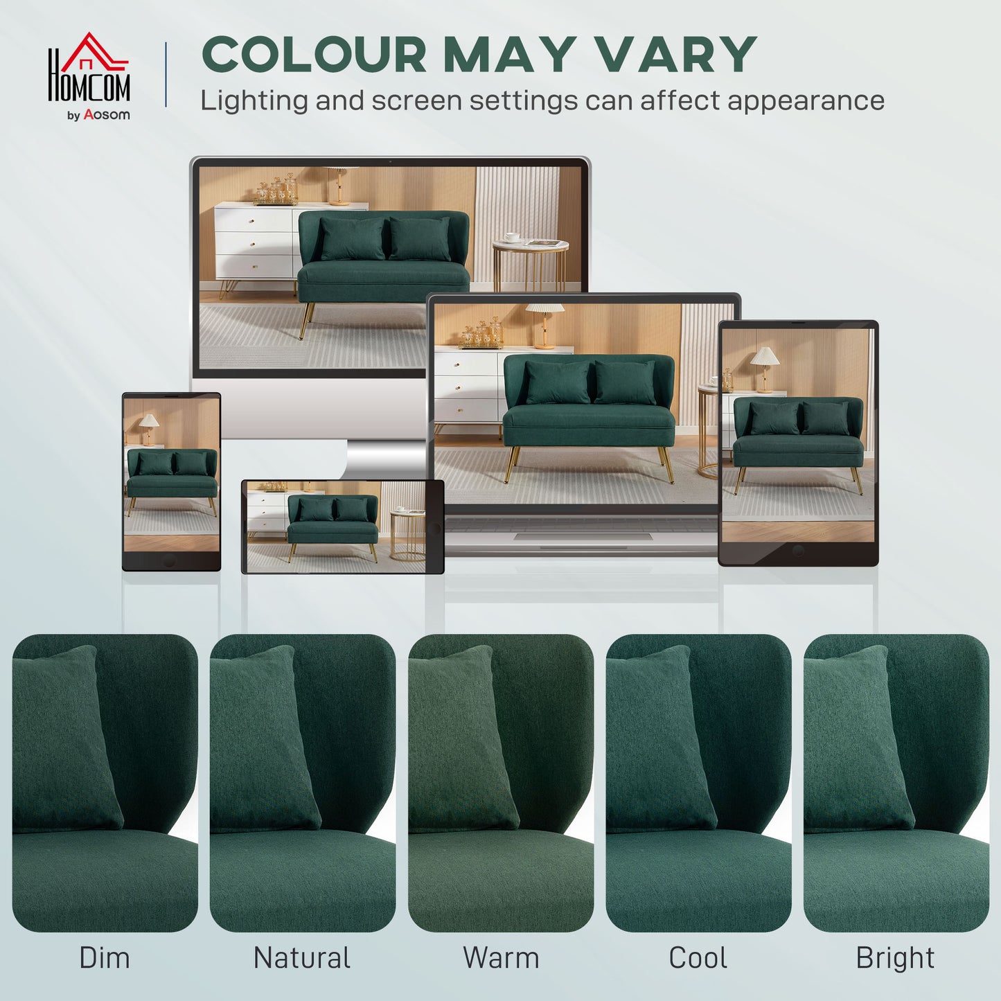 Madi Linen Effect Dark Green 2 Seater Sofa With Wingback Design And Gold Metal Legs