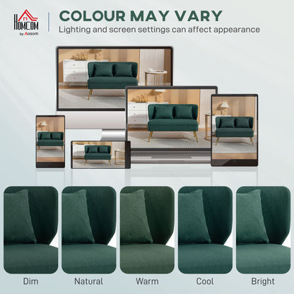 Madi Linen Effect Dark Green 2 Seater Sofa With Wingback Design And Gold Metal Legs