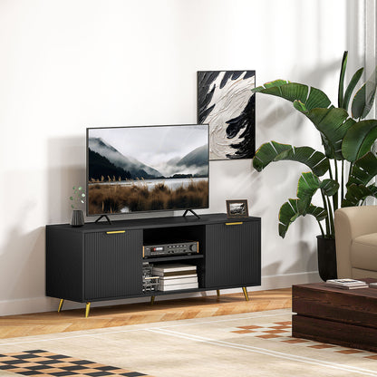 Ellini Wooden Black TV Stand With 2 Open Shelves 2 Doors For Screens Up To 55 Inches