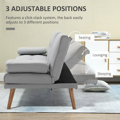 Suma Grey Fabric Click Clack Sofa Bed Tufted Back Removable Arms