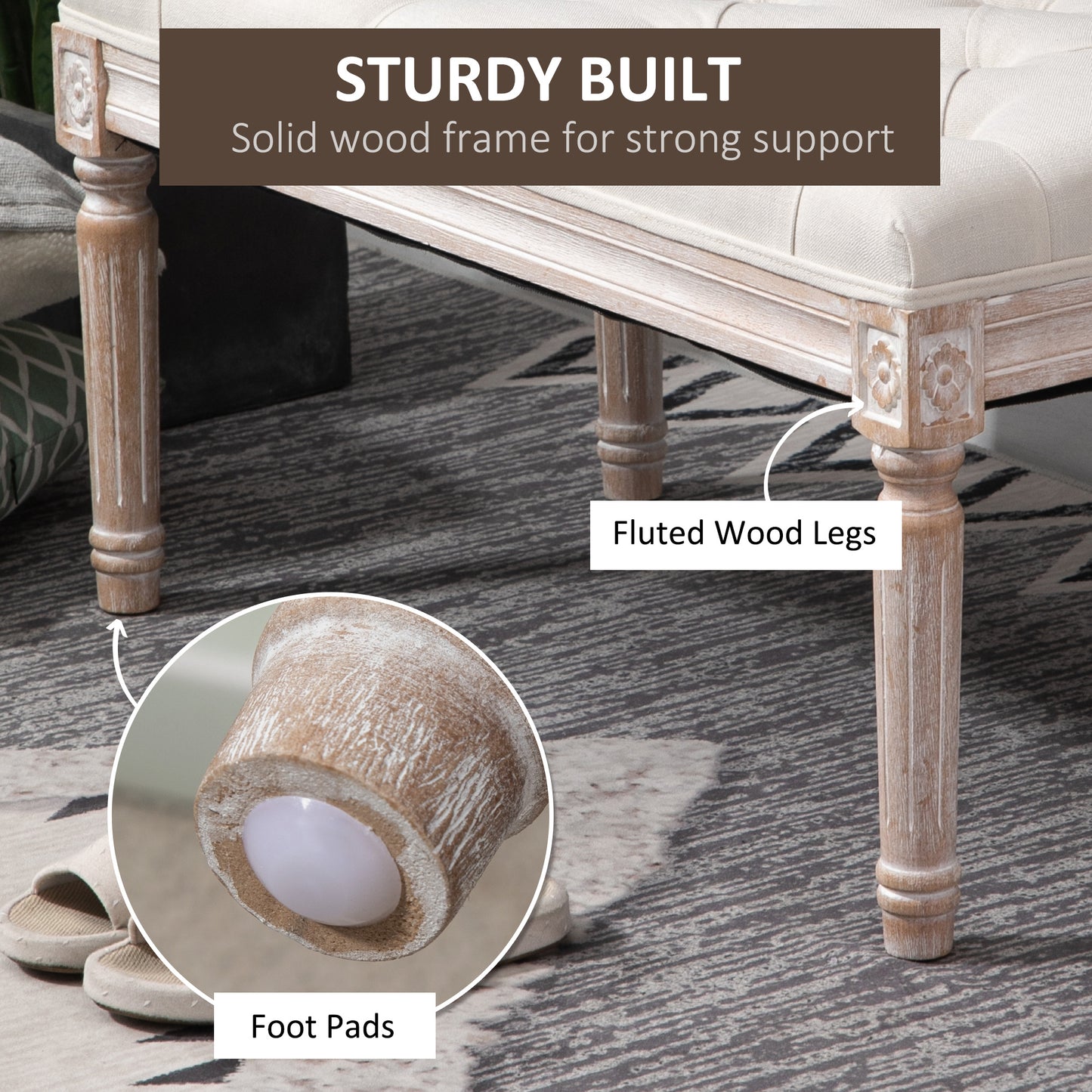 Sose 80cm Fabric Cream Mid Century End Of Bed Bench Tufted Diamond