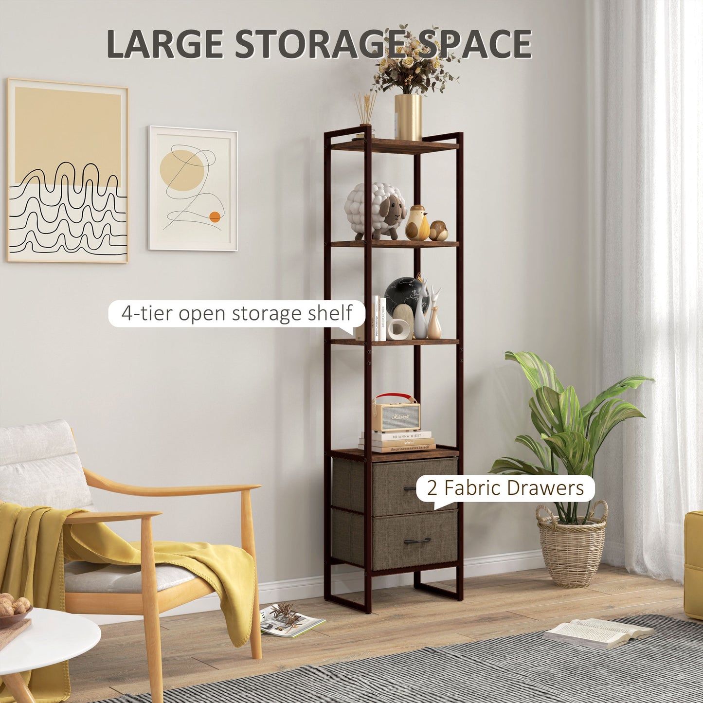Lufa Metal And Wood Industrial 4 Tier Display Shelf With Lower Drawers
