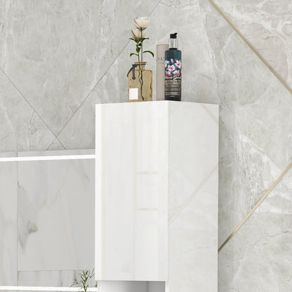 Yoco High Gloss White Freestanding Bathroom Storage Cabinet With Doors And Adjustable Shelves