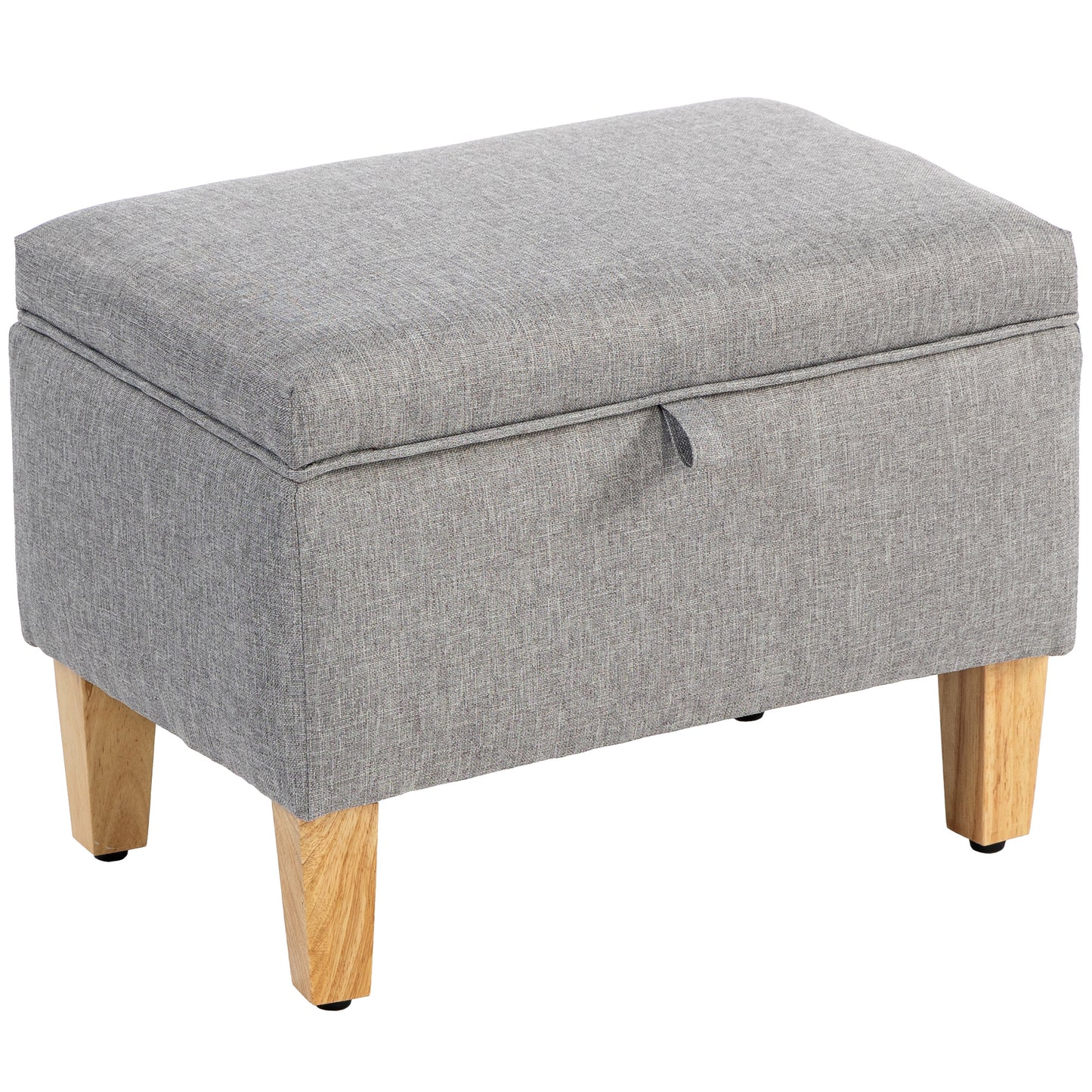 Tonale Linen Light Grey Compact Storage Footstool With Natural Wooden Legs