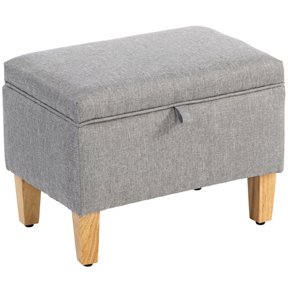 Tonale Linen Light Grey Compact Storage Footstool With Natural Wooden Legs