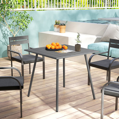 Ledisu 80cm Steel Grey Square Outdoor Dining Table With Slatted Top For 4