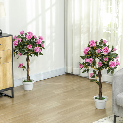 Leropa Set Of 2 Artificial White Rose Floral Plants In Pots H8 90cm