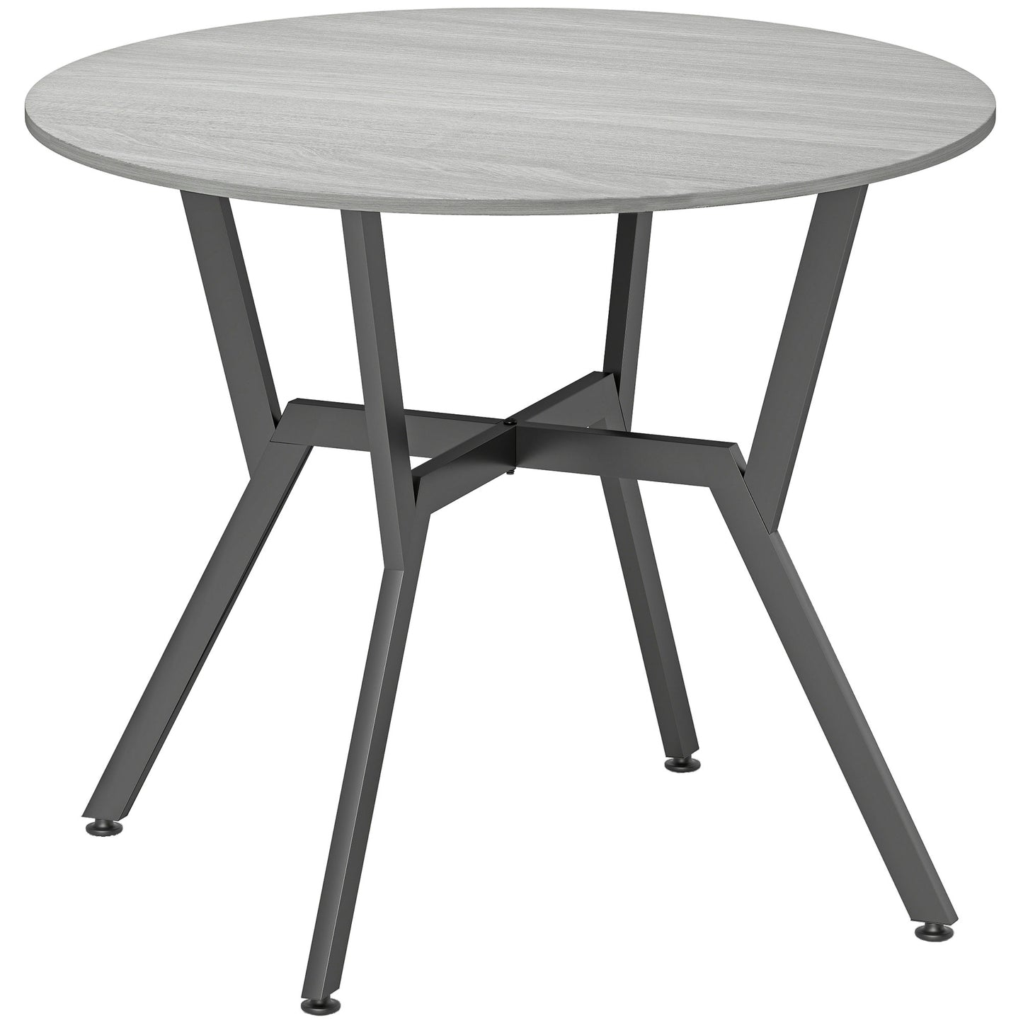 Donato Ziva Grey Round Dining Table With Black Metal Legs And Anti Slip Feet 90cm