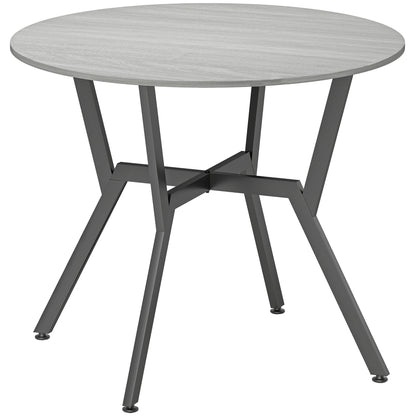 Donato Ziva Grey Round Dining Table With Black Metal Legs And Anti Slip Feet 90cm