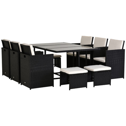 Lokeha 10 Seater Black Rattan And Cream Outdoor Dining Set