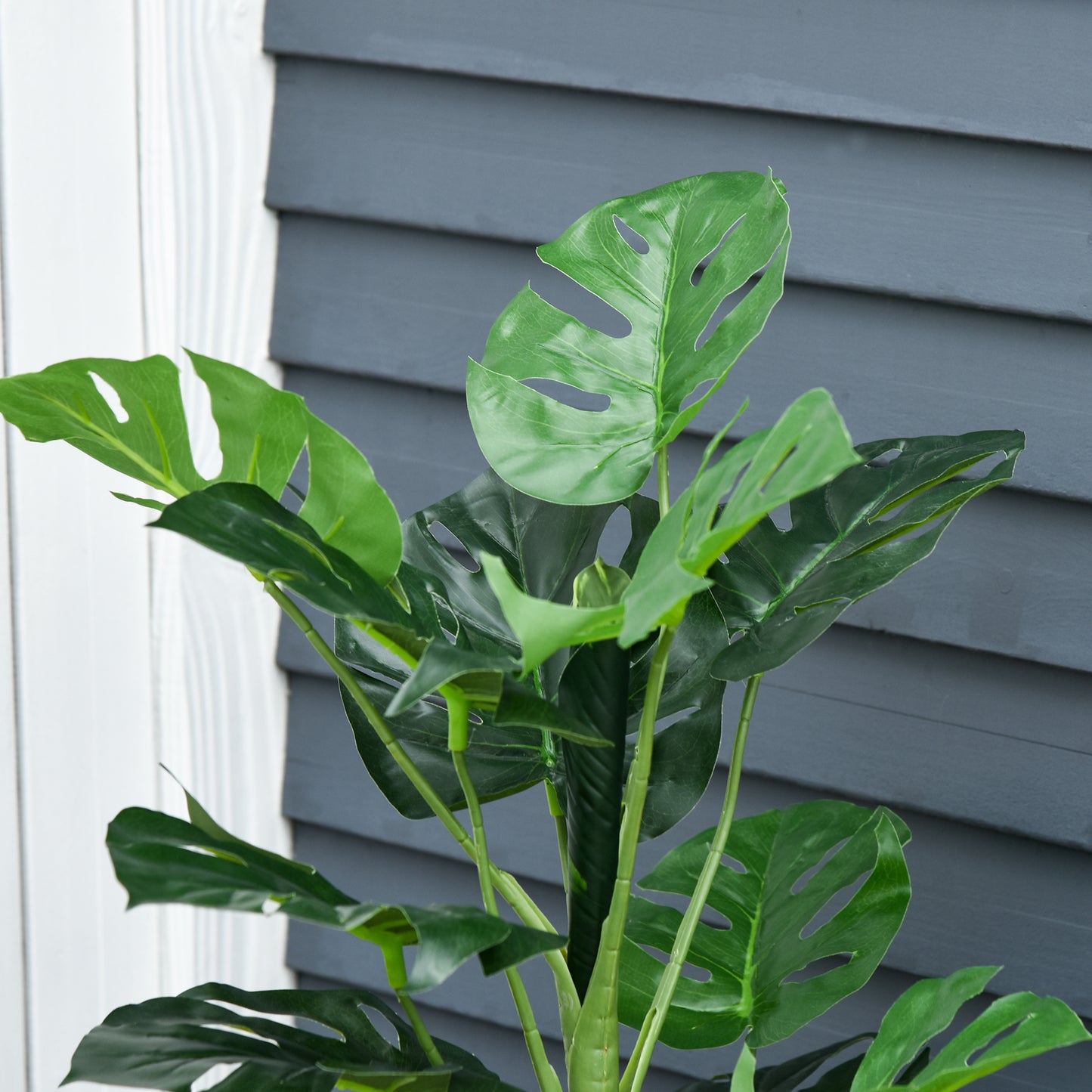 Nalale Lumo Set Of 2 Artificial Monstera Style Trees With Cheese Leaf Design And Pots