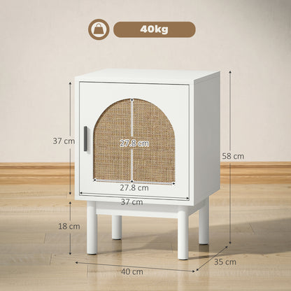 Luna White Wooden Rattan Bedside Table With Door