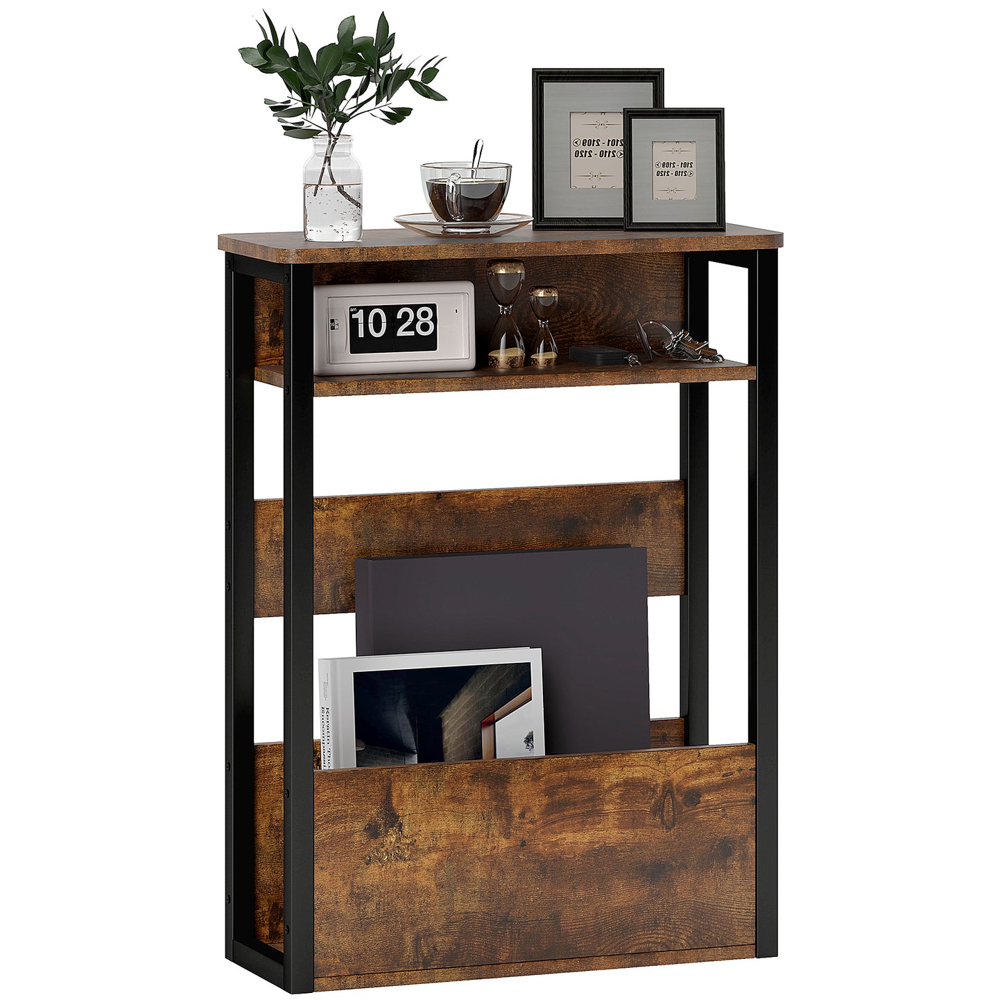 Novizi Metal And Wooden Black And Brown Industrial Style Side Table