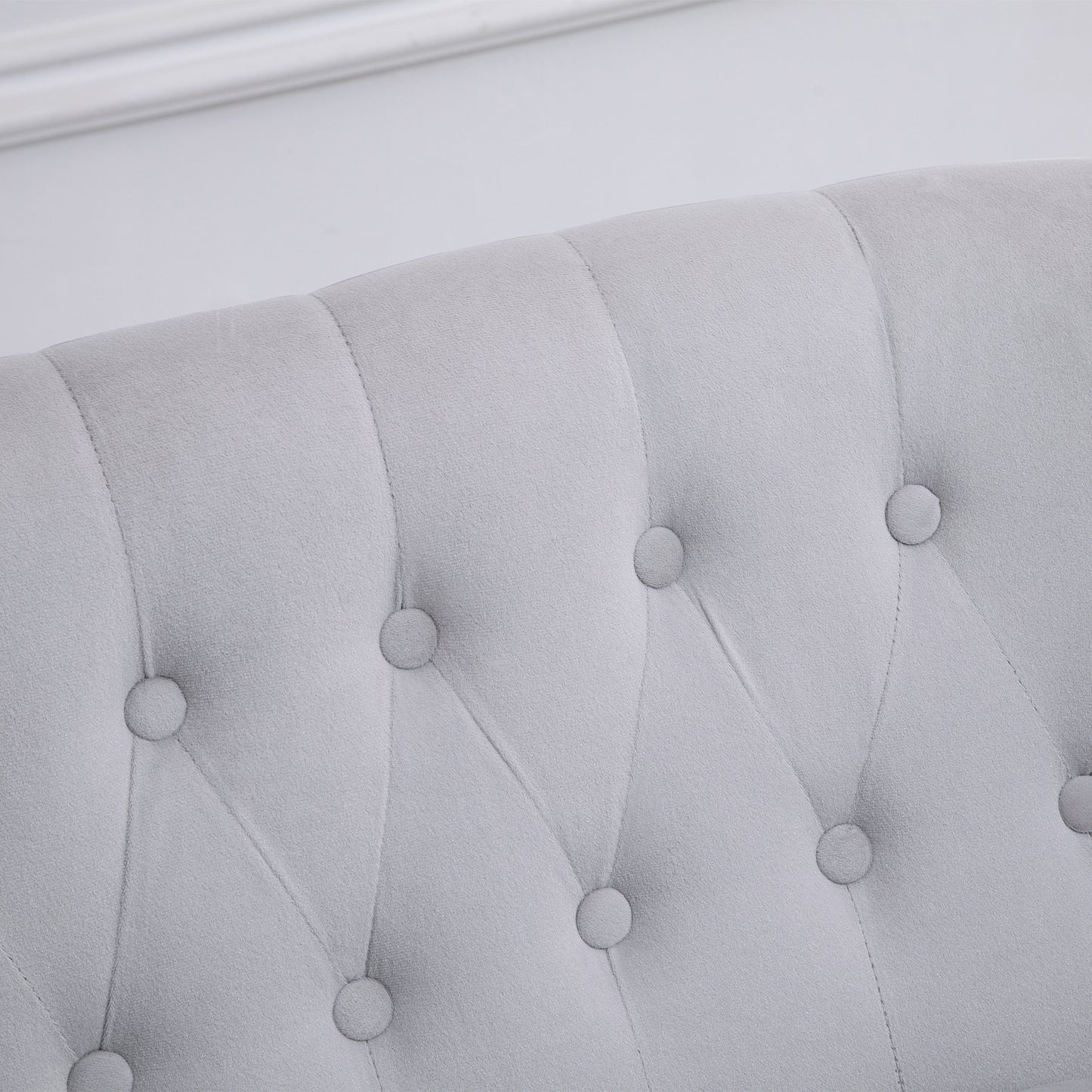 Tareta Doyo Velvet Grey Button Tufted 2 Seater Wingback Sofa With Rubberwood Legs