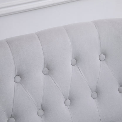 Tareta Doyo Velvet Grey Button Tufted 2 Seater Wingback Sofa With Rubberwood Legs