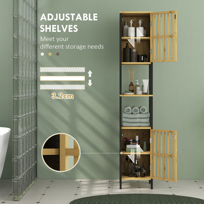 Marike Faco Tall Bamboo Style Bathroom Storage Cabinet With Cut Out Design