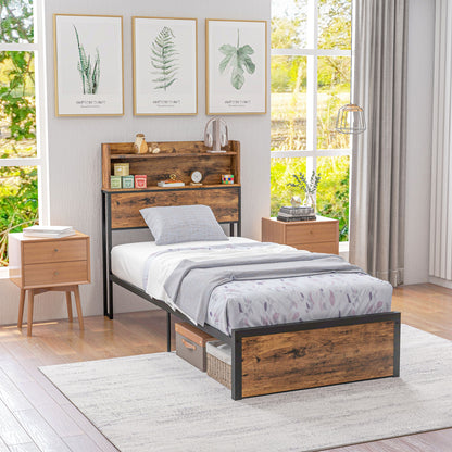 Sata 3FT1 Rustic Brown and Black Industrial Single Bed Frame with Shelves