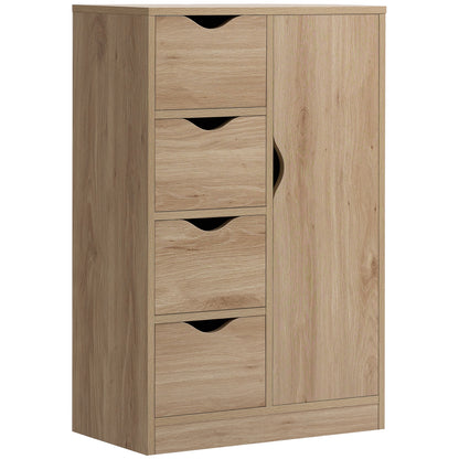 Lala Natural Finish Freestanding Storage Cabinet With 4 Drawers And Lower Cupboard