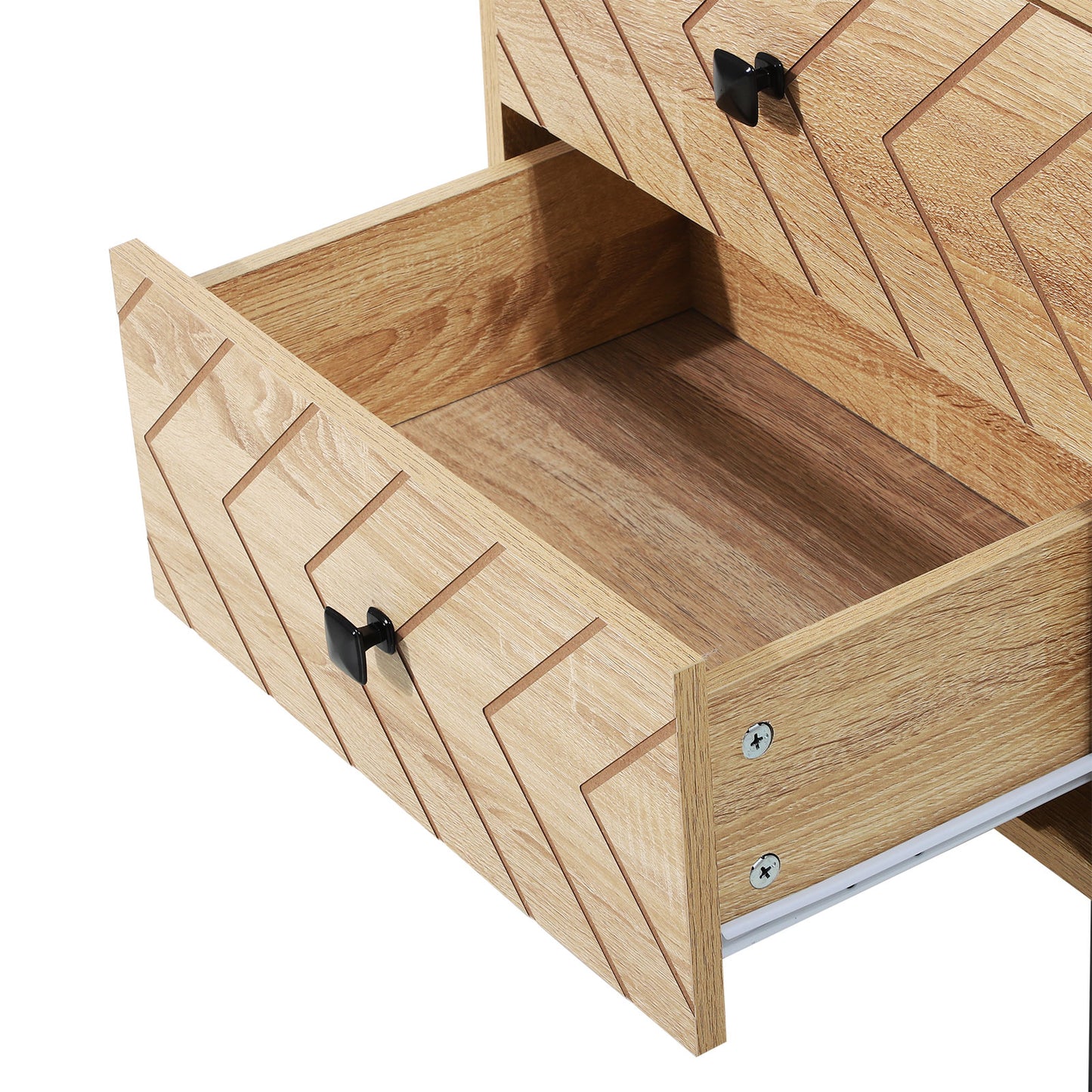 Sare Set of 2 Wooden Natural Bedside Tables Zig Zag 2 Drawers