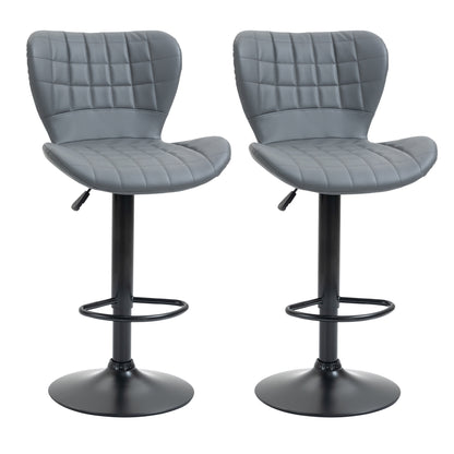Patari Set Of 2 Faux Leather Grey Adjustable Bar Chairs With Backrest And Footrest