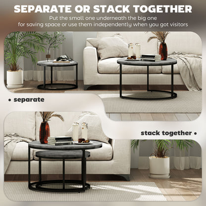 Faline Metal And Wood Grey And Black Set Of 2 Marble Effect Nesting Tables