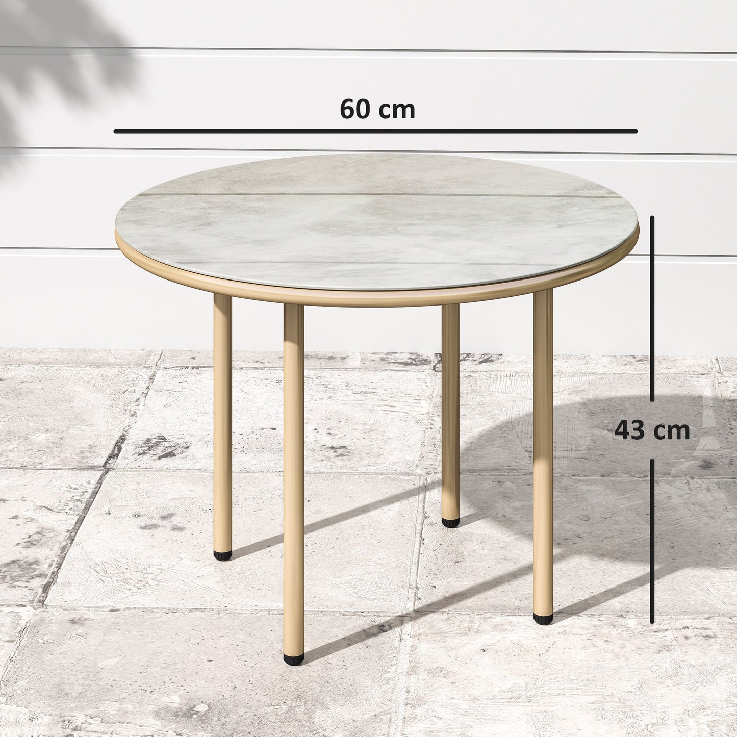 Bake Steel Beige Round Side Table With Faux Marble Glass Top