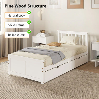 Sutton White Wooden Single Bed Frame 2 Integrated Storage Drawers