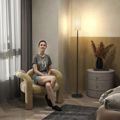 Pavi  Metal And Fabric White Minimalist Floor Lamp With Linen Shade And Foot Switch