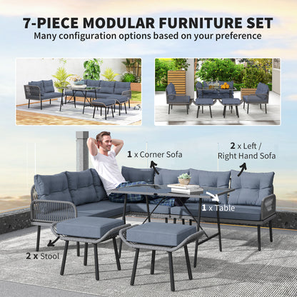 Relu Rattan Grey 8 Seater Outdoor Corner Sofa Set With Glass Top Table
