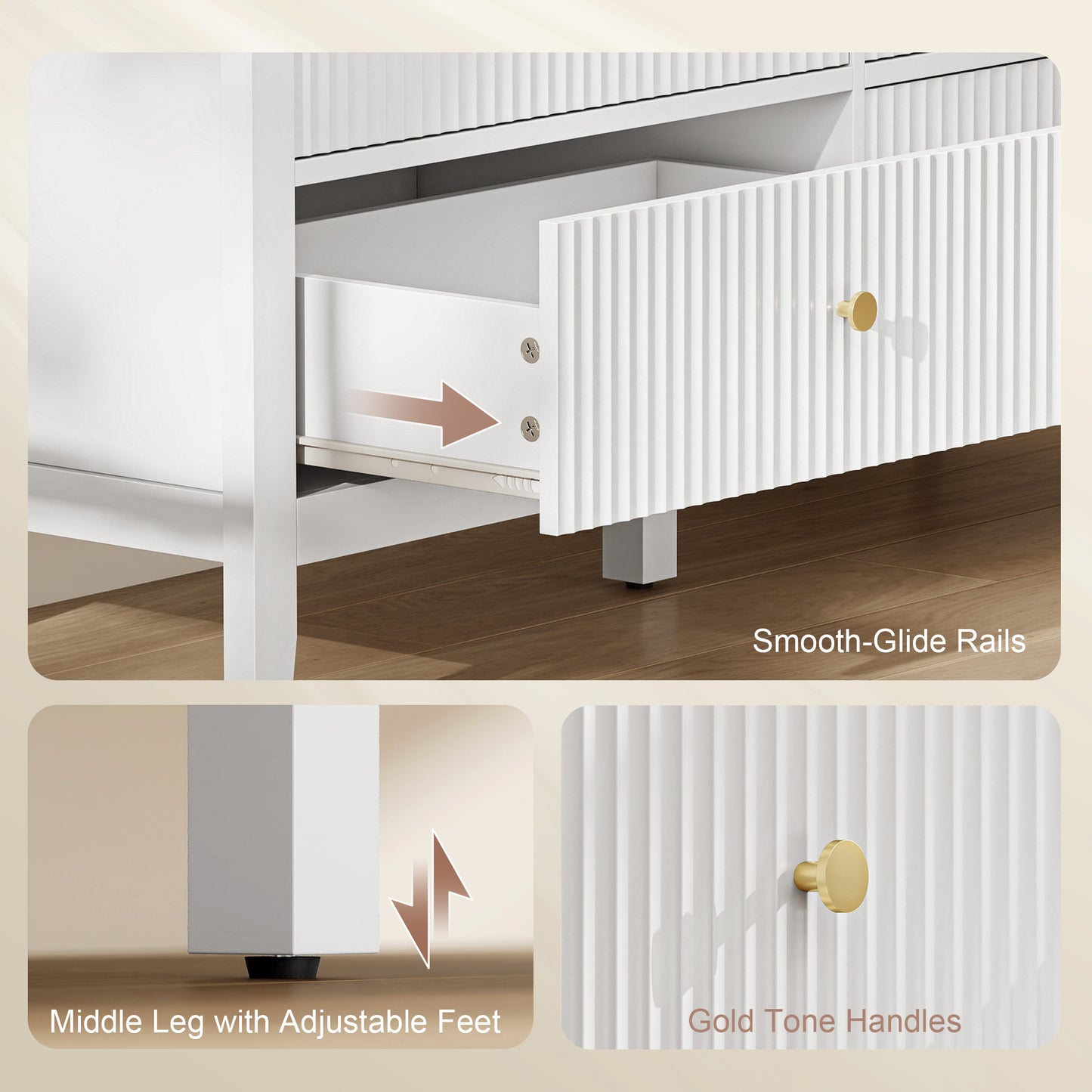 Lezi Wooden White 6 Drawer Fluted Storage Dresser