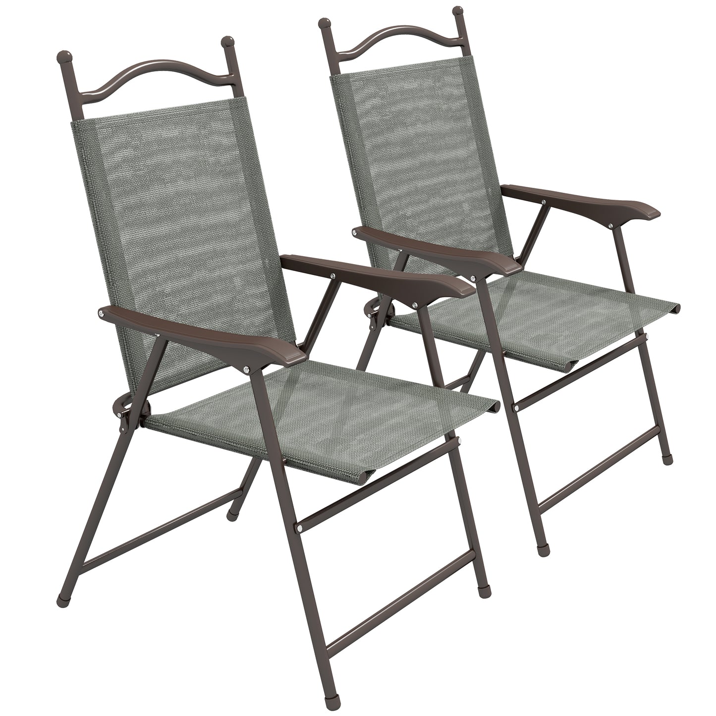 Rone Bari Set Of 2 Metal Dark Grey Folding Garden Chairs With Fabric Mesh Seats