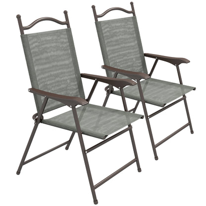 Rone Bari Set Of 2 Metal Dark Grey Folding Garden Chairs With Fabric Mesh Seats