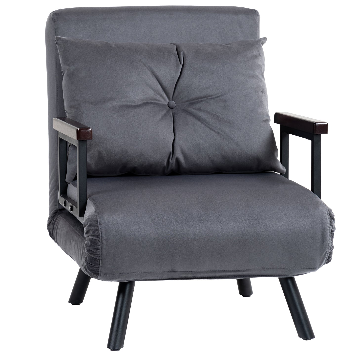 Tanopa Velvet Charcoal Grey 4 In One Convertible Single Chair Bed With Pillow