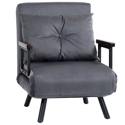 Tanopa Velvet Charcoal Grey 4 In One Convertible Single Chair Bed With Pillow