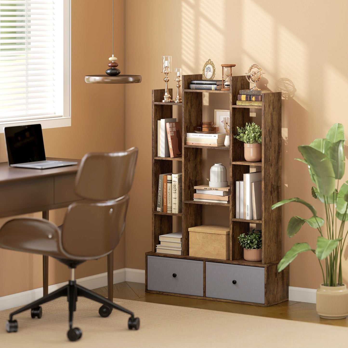 Nero Wooden Brown 12 Compartment Storage Unit With Drawers