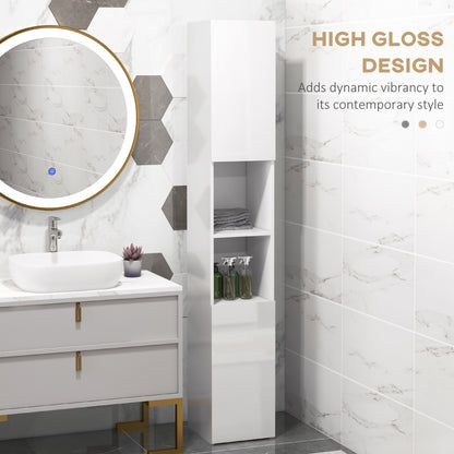 Yoco High Gloss White Freestanding Bathroom Storage Cabinet With Doors And Adjustable Shelves