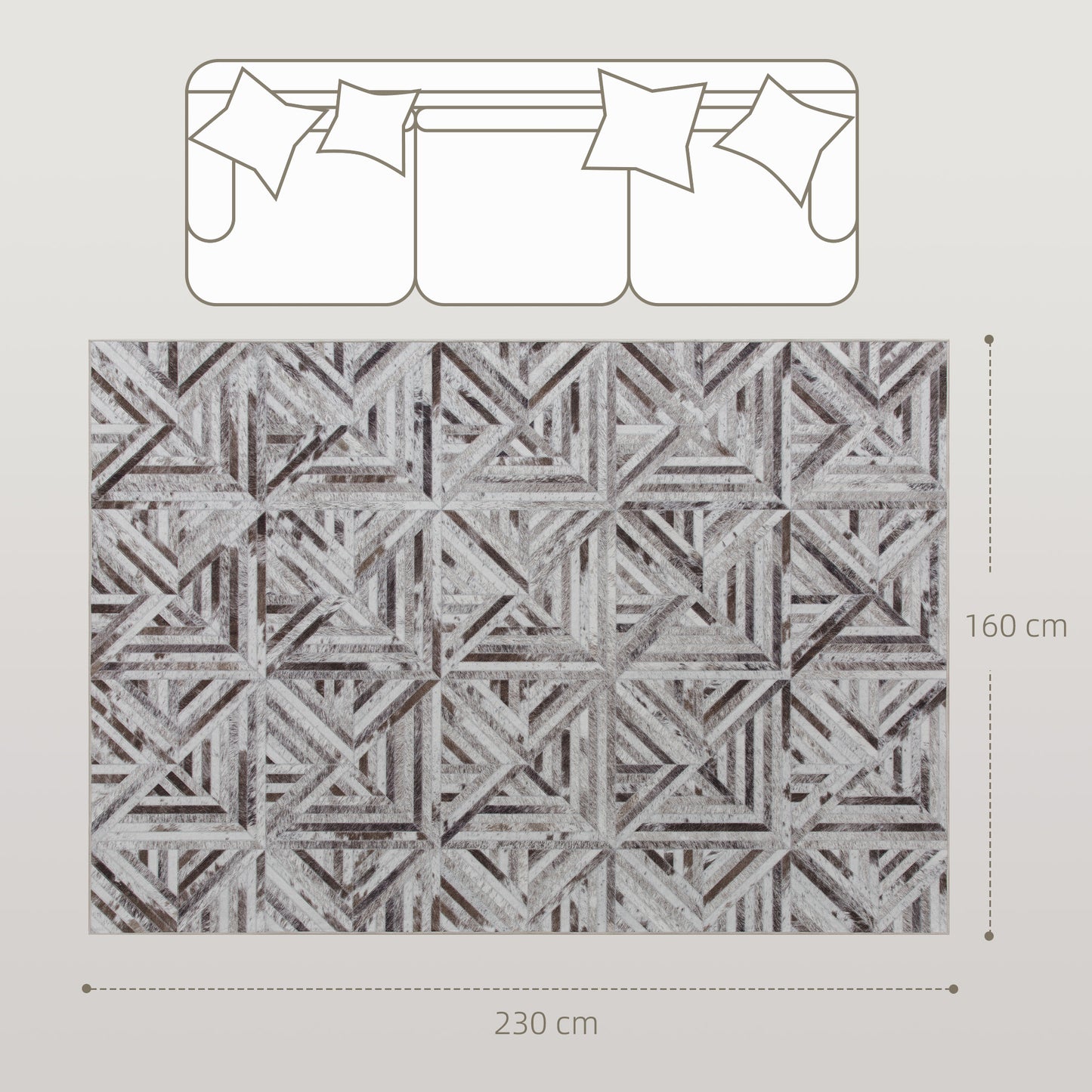 Nemane 230 x 160cm Chenille Brown Triangle Pattern Non Slip Washable Rug