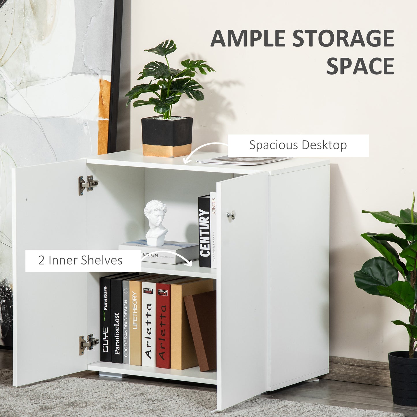 Cosofi White Wood Freestanding Storage Cabinet 2 Doors 2 Shelves