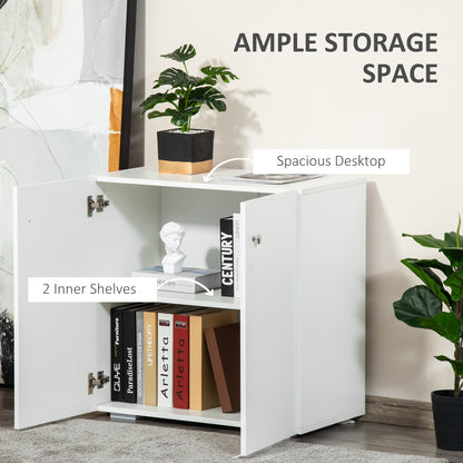 Cosofi White Wood Freestanding Storage Cabinet 2 Doors 2 Shelves