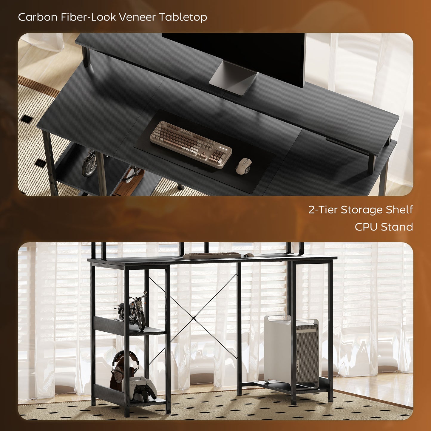 Sona 120cm Dark Grey Gaming Desk With Power Outlets And Storage Shelves