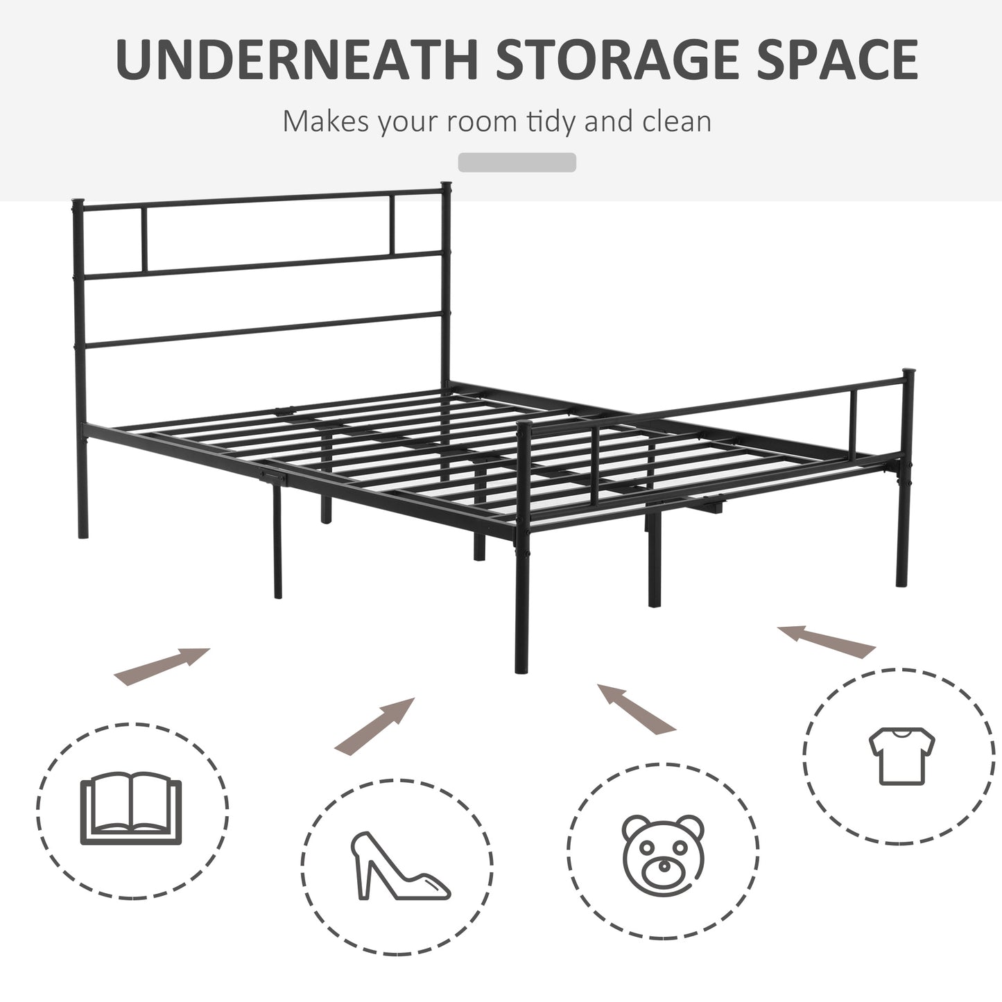Palo 4FT6 Double Metal Bed Frame with Headboard and Footboard