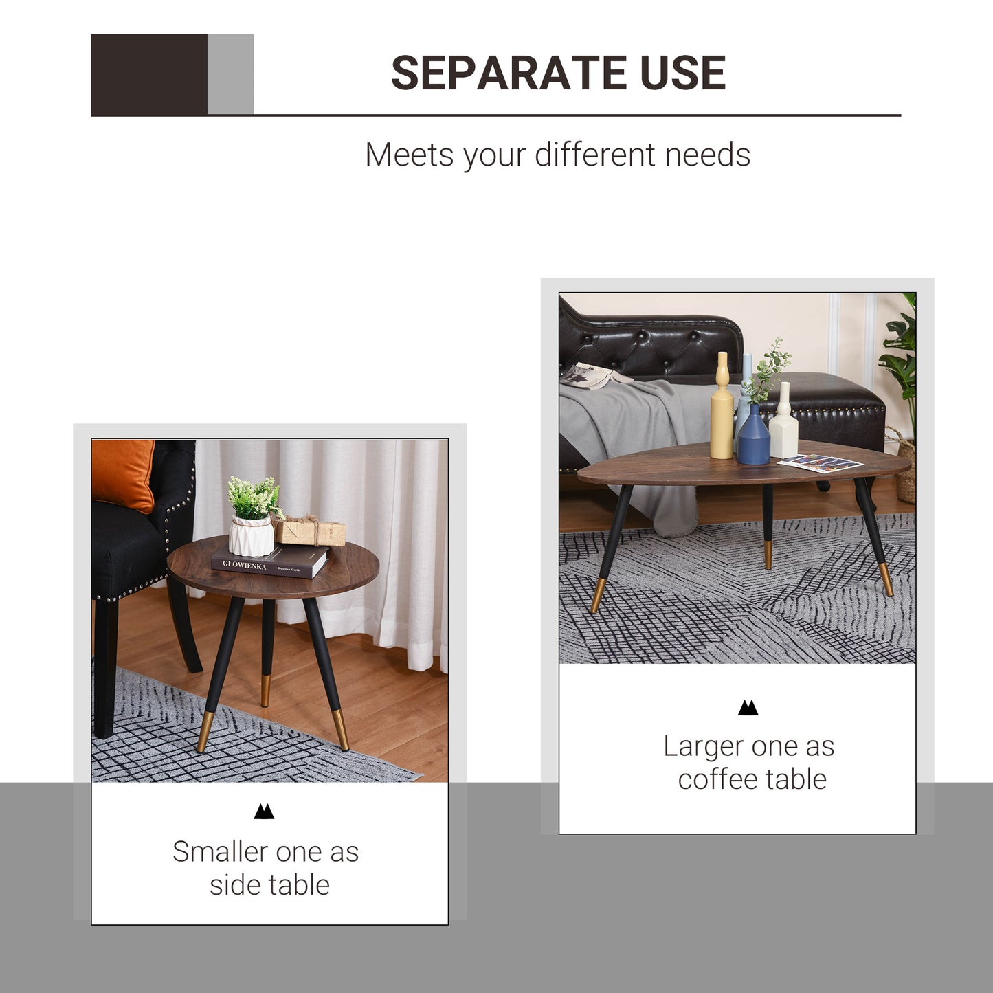 Nera Wood Walnut Finish Set Of 2 Scandinavian Style Coffee Tables