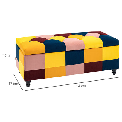 Tava Velvet Multicolour Storage Bench With Wooden Legs For Bedroom