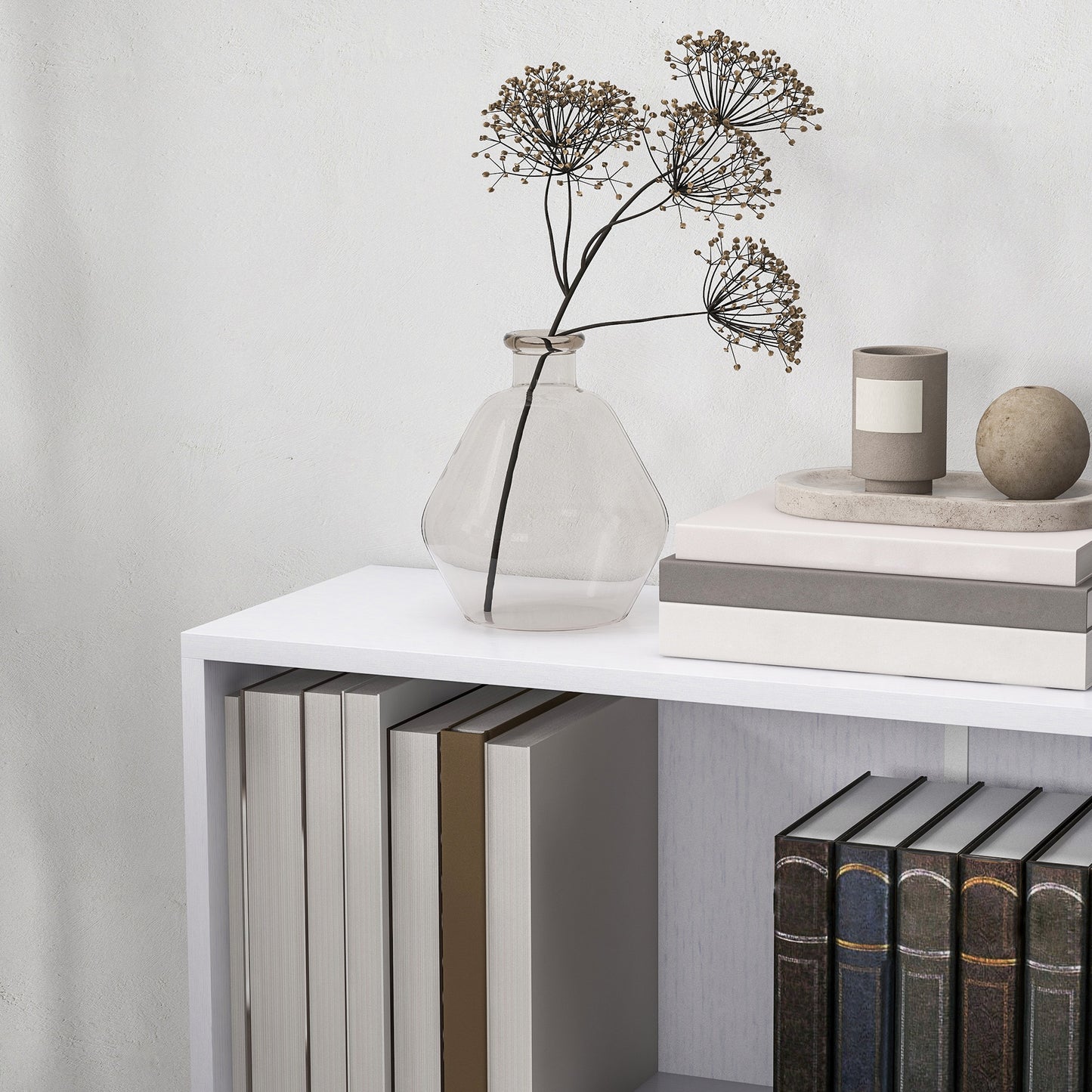 Ralafi Wood White Low 2 Tier Bookcase With Adjustable Shelves
