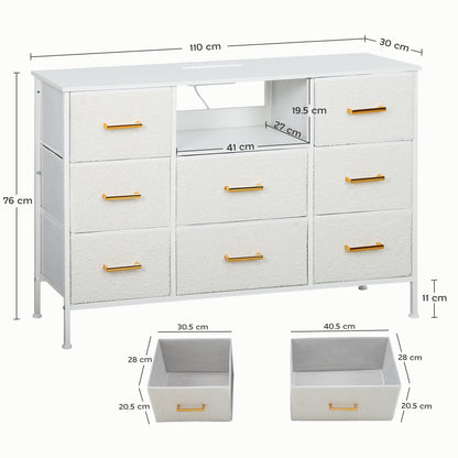 Haso Metal And Fabric Cream White 8 Drawer Boucle Storage Chest With Charging Station