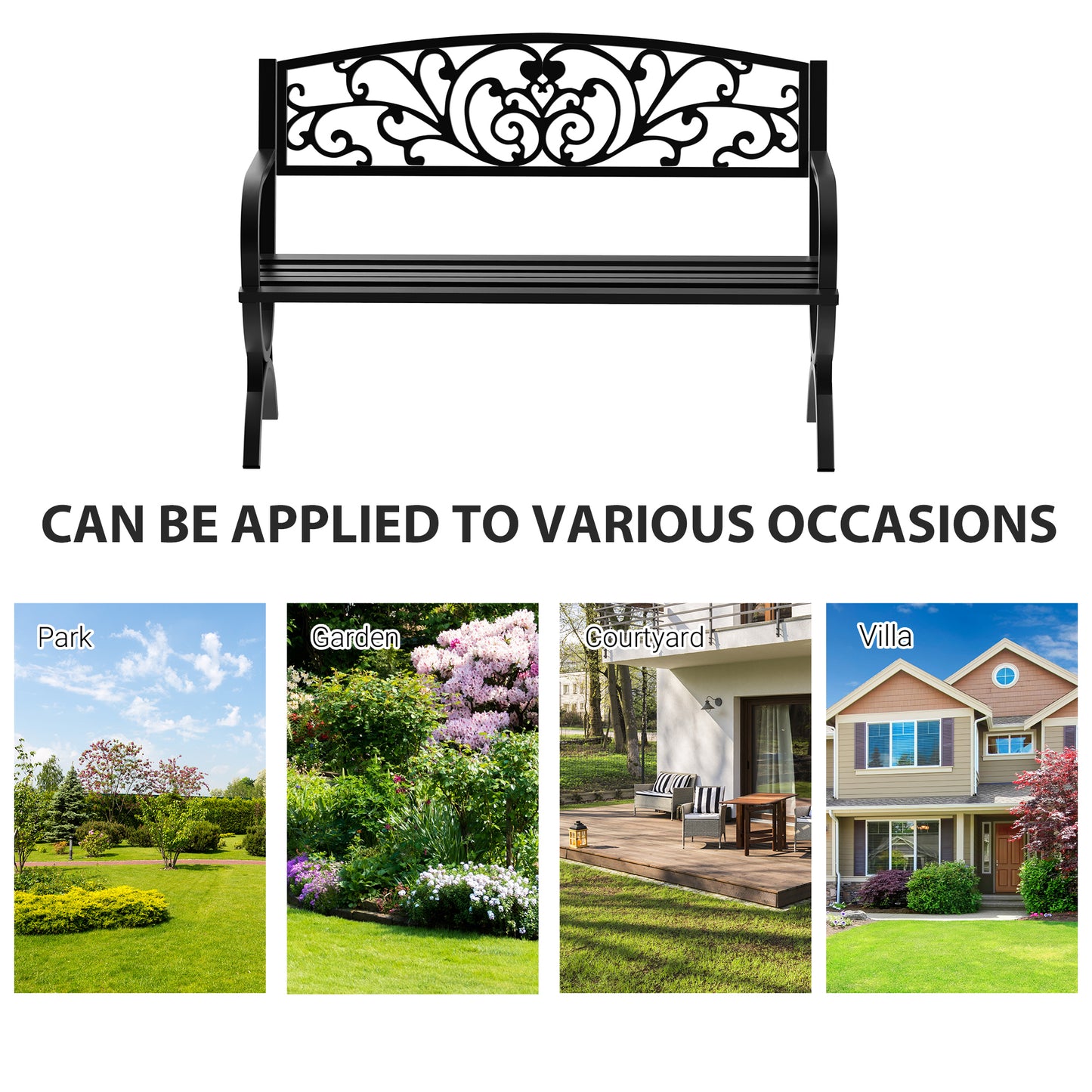 Yota Nile 127cm Steel Black Powder Coated Garden Bench