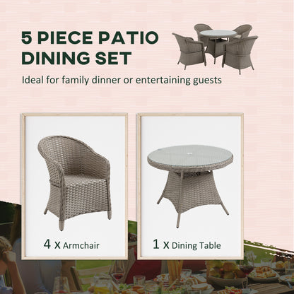 Vifi Rattan Grey 4 Seater Outdoor Dining Set With Glass Table And Cushions