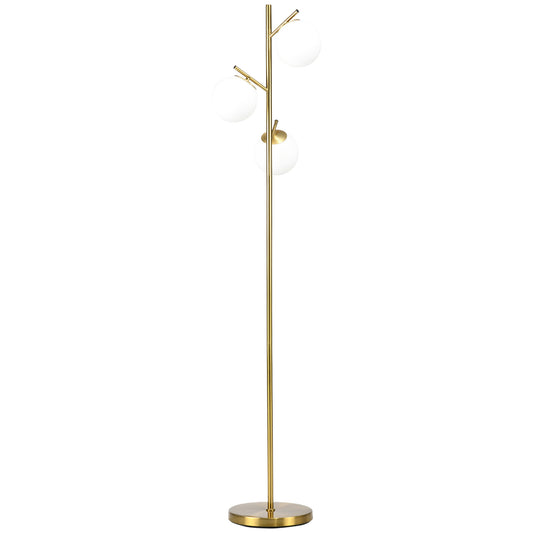 Tasozi Metal Gold 3 Light Tree Floor Lamp With Globe Shades