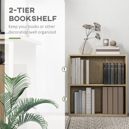 Kesa Wood Natural Finish Low 2 Tier Bookcase With Adjustable Shelves